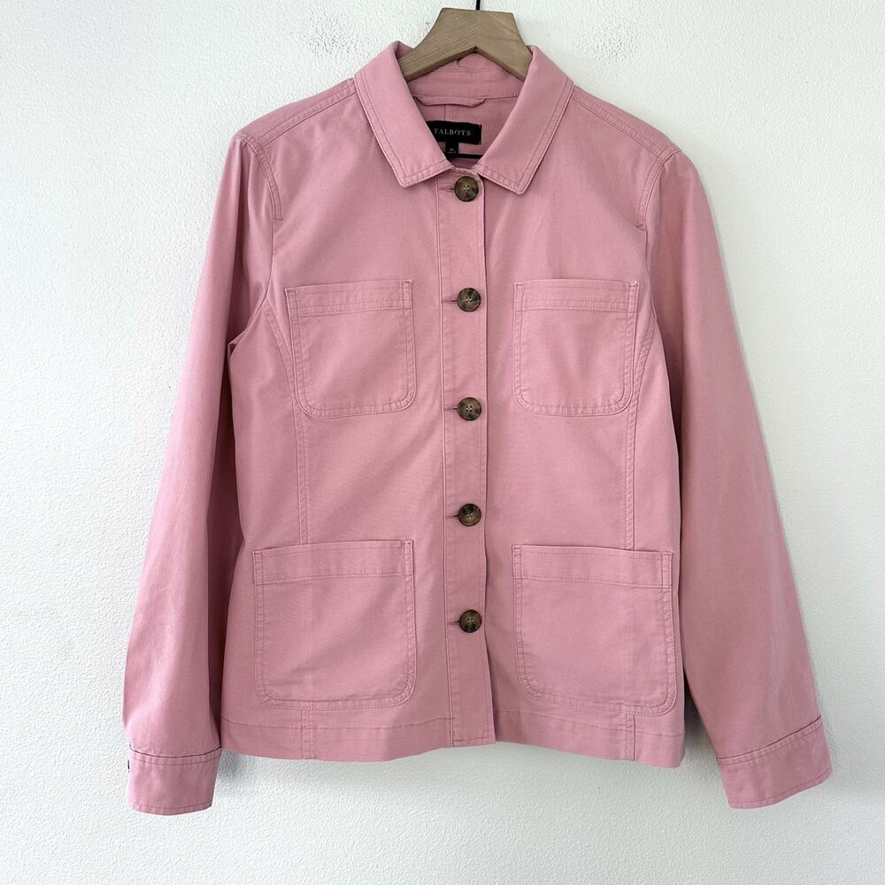 Talbots Pink Chore Coat Sz M Cotton Lightweight Utility Jacket Indie Classic